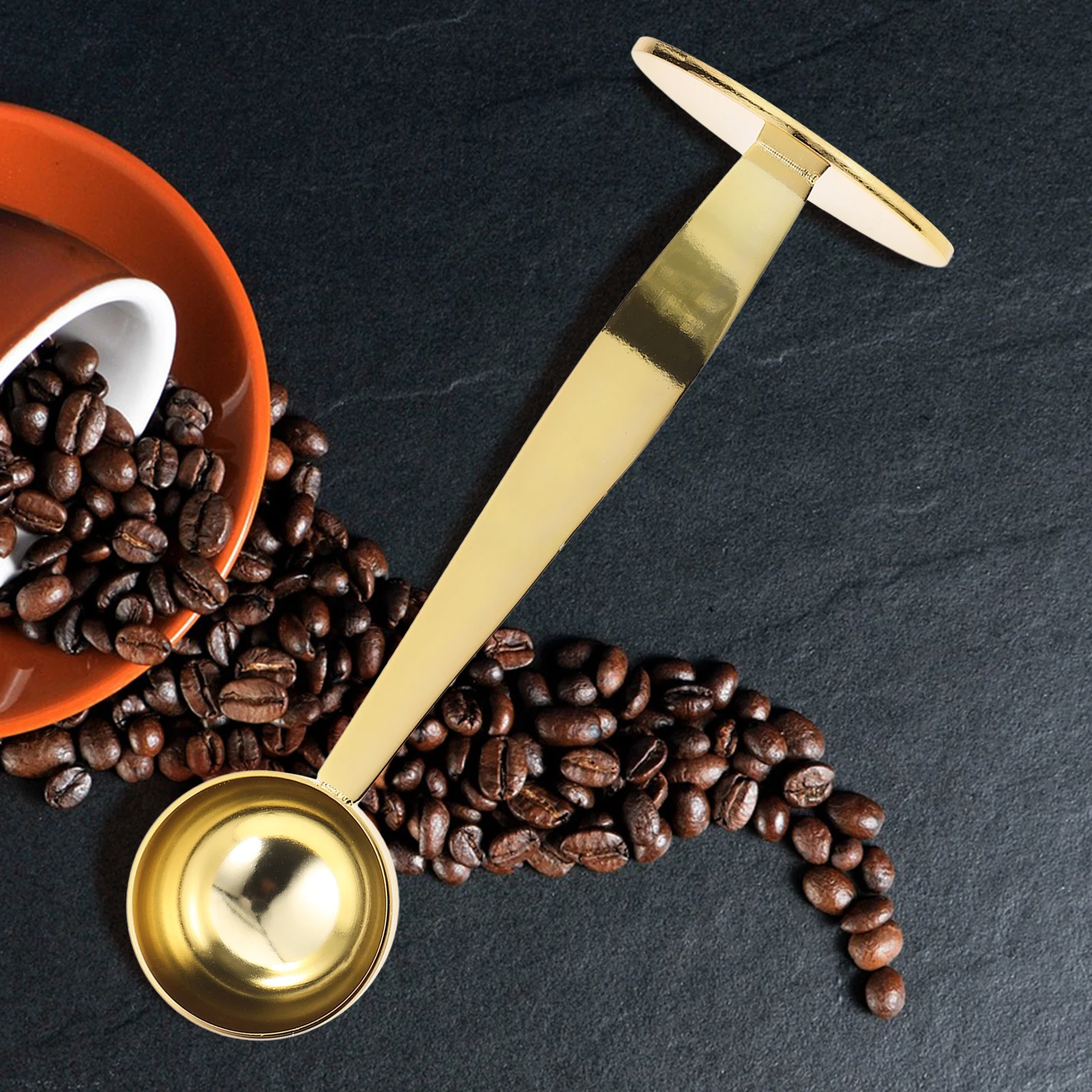 

Stainless Spoon Espresso Measuring Scoop for Ground Beans Tea Powder 2in1 Golden Easy Clean Practical Kitchen Bar
