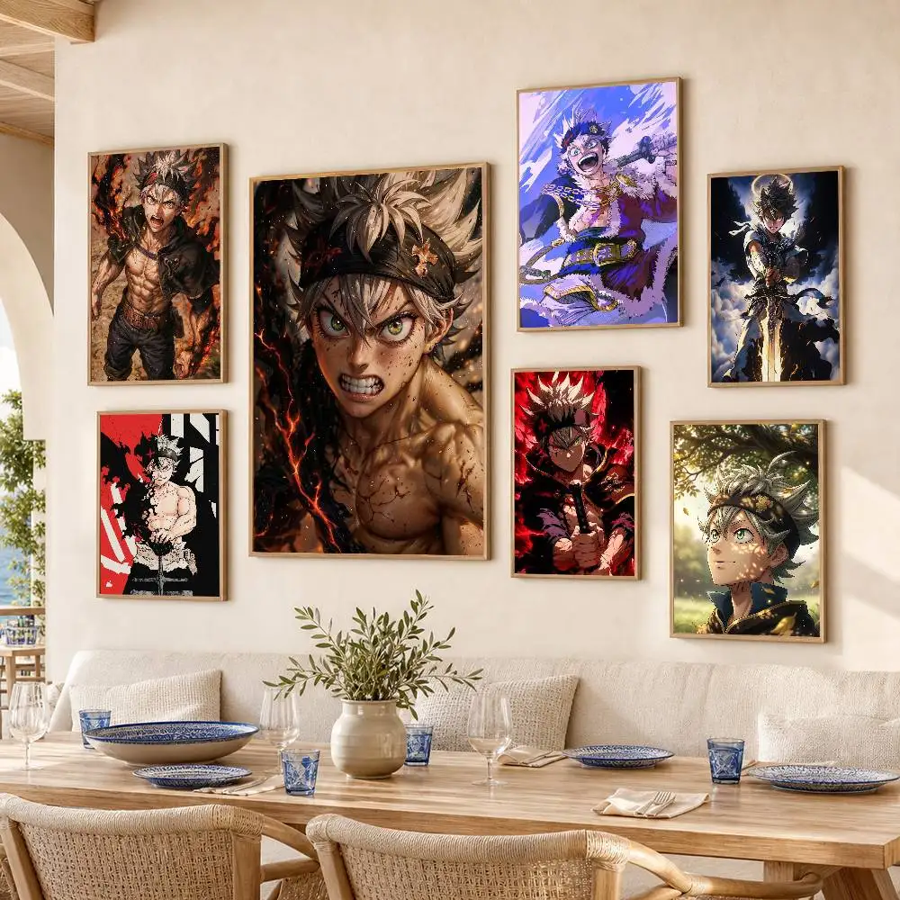 B-Black Clover Asta Waterproof Self-Adhesive Wall Poster for Bedroom Living Room Home Decor