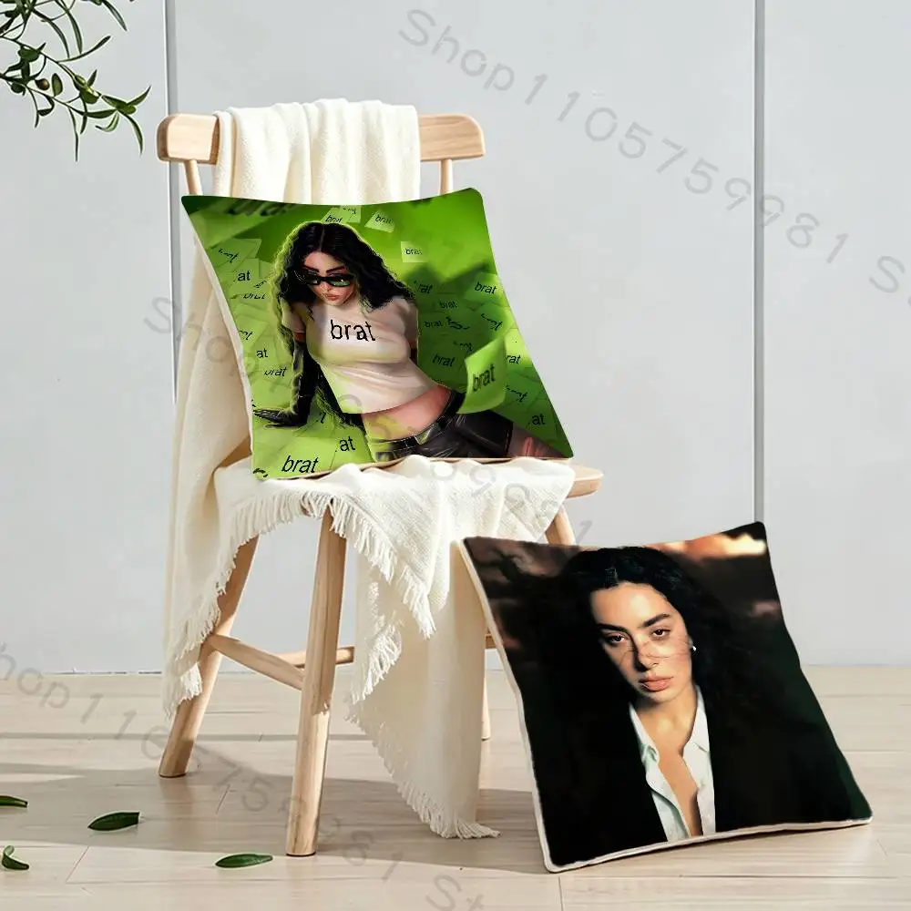 C-Charli Singer XCX BRAT Print Throw Pillow Cover Square Cushion Case for Living Room Bedroom Decor