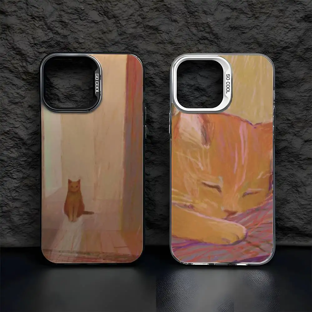 

INS Cute Orange Sleeping Cat Phone Case For IPhone 17 16 15 14 13 12 11 Pro Max Air Multicolor Matte Laser Aurora Funda