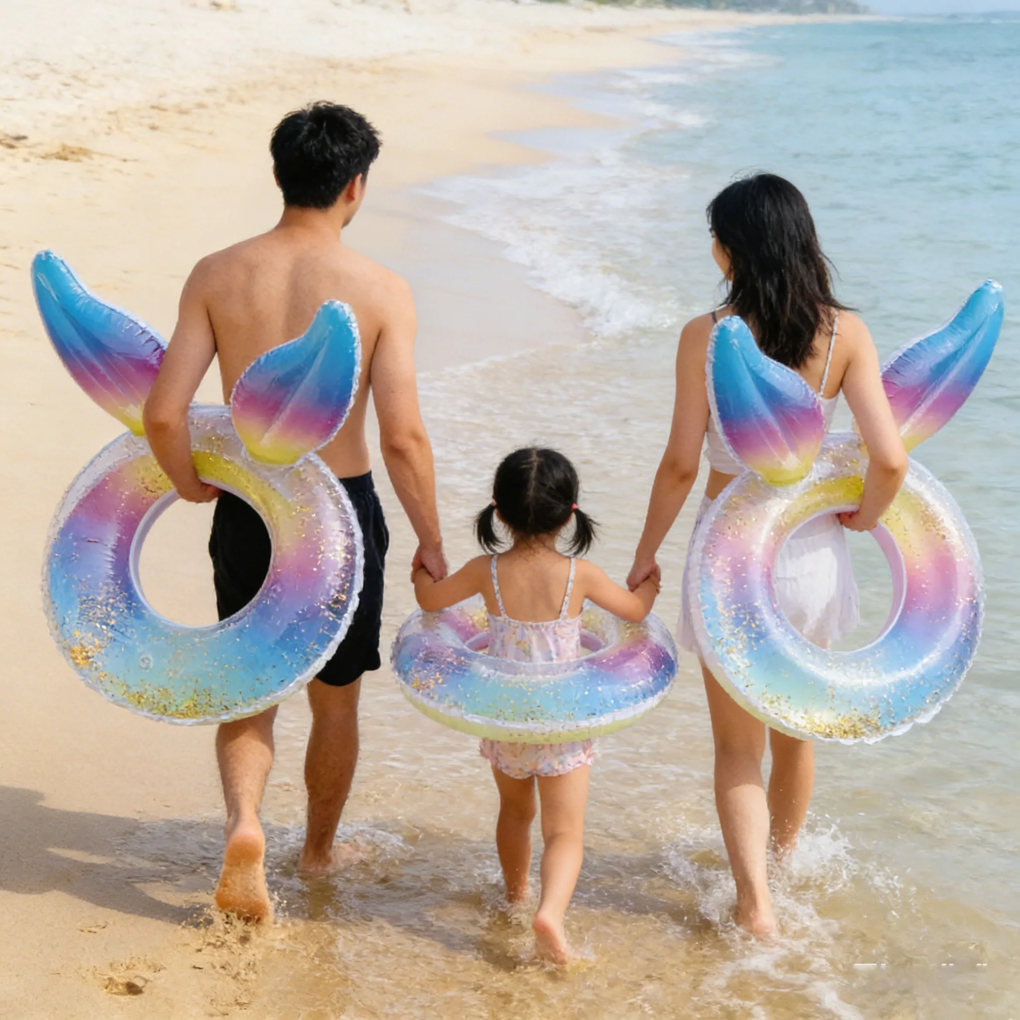 Transparent Mermaid Tail Pool Float Inflatable Crystal Clear Donut Swim Ring for Adults Kids Teens Summer Beach Water Park Party