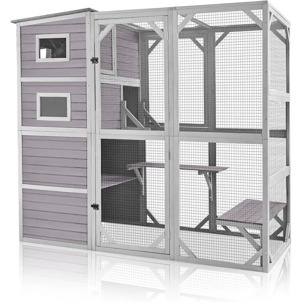 

Большой уличный вольер для кошек 77 (дюймов) с утепленным укрытием, платформами, окном и водонепроницаемой крышей для нескольких кошек