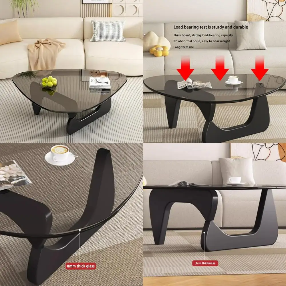 طاولة قهوة زجاجية تجريدية مستديرة، قطر 32.68 × 22.44 عرض × 15.75 ارتفاع، غرفة معيشة حديثة وأثاث المكاتب المنزلية #1