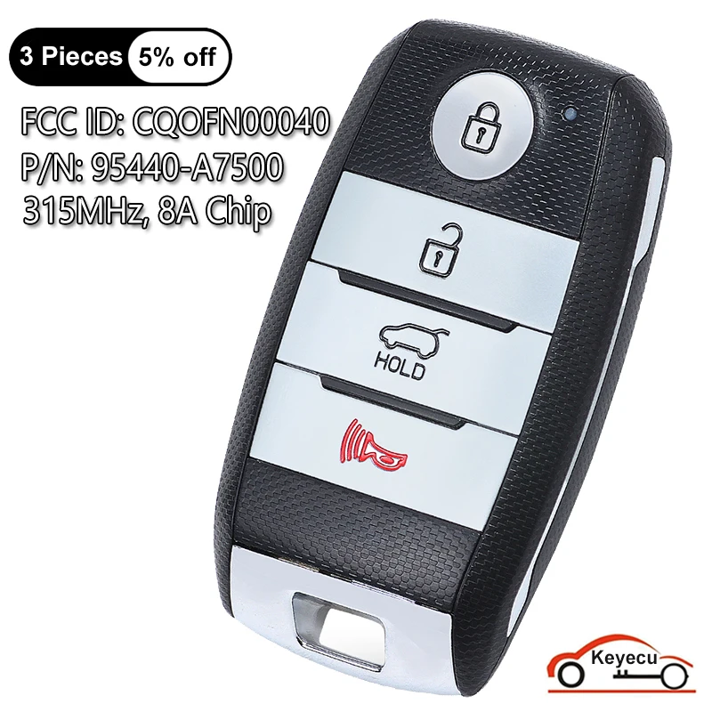 KEYECU 4 Buttons 315MHz 8A Chip for Kia Forte 2014 2015 2016 Auto Smart Remote Control Key Fob 95440-A7500, FCC ID: CQOFN00040