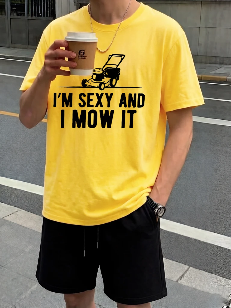 

I Am Very Diligent In Mowing The Grass Printing Sport Loose Shorts Mens Suit Summer Street Cotton T-Shirt Daily Simple Clothes