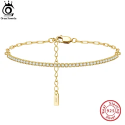 ORSA JEWELS 925 Sterling Silver Tennis Chain Bracelet Clear AAAA Zirconia Half Chain Half Tennis for Women Fashion Jewelry SB141