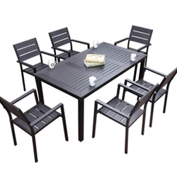 Esszimmer-Set, Tisch und Stühle, Kunststoff-Holzmöbel, Gartenmöbel, hochwirksames Rattan, für den Außenbereich, Metall, Aluminium, zeitgenössisch