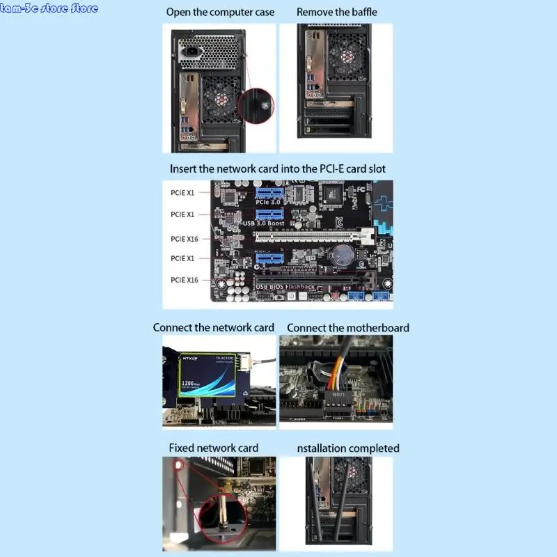 D0UA PCIE Wireless Adapter WiFi 5 Card Networking Card 802.11ac 1200Mbps Band 2.4G/5GHz المتوافقة مع لسطح المكتب