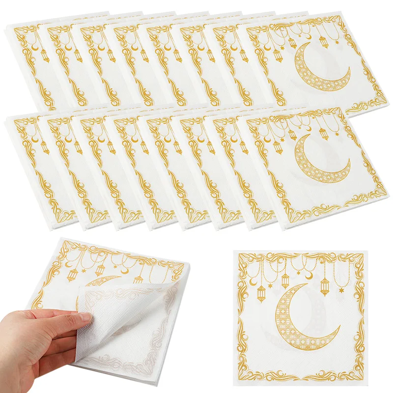 20-100 Stücke Ramadan Party Papier Serviette Eid Mubarak Hause Tischdekoration 2026 Muslim Islamischen Einweg Papier Taschentücher Liefert