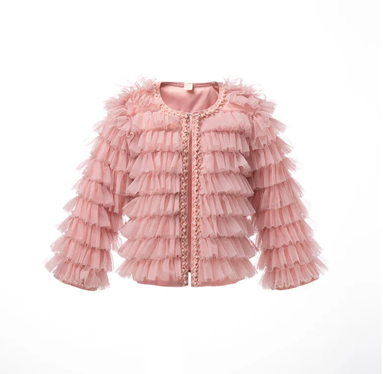 

Baby Kids Fall Fashion Pink Beading Mesh Coat , Princess Kids Sweet Outwear 3-7T