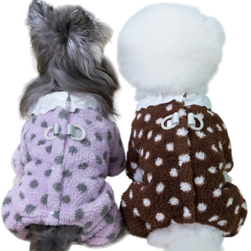 Dog Clothes Cotton Soft Overalls for Dogs Christmas Winter Puppy Jumpsuit Warm Dot Coat Chihuahua Pet Clothing Back Button Open