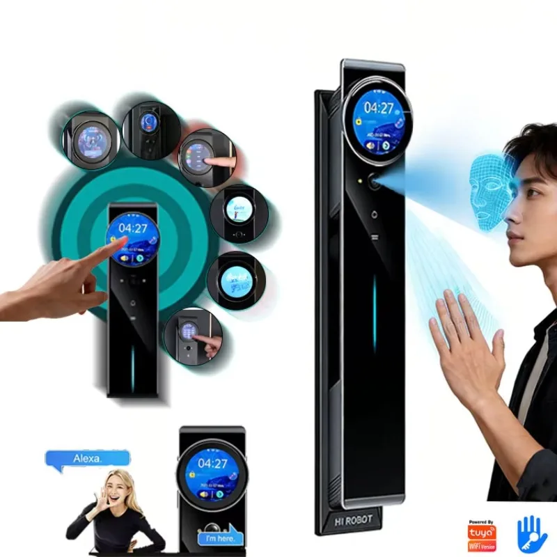 New Best-selling AI Smart Screen Facial Recognition Lock Keyless Entry with Palm Vein Passcode Fingerprint Card Tuya Smart App
