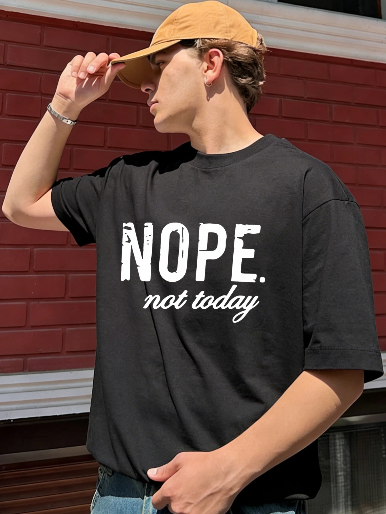 

Mens T Shirts, NOPE. not today Funny Printed Oversized Cotton Short Sleeve Summer Casual Tshirt for Men - Gift for Him