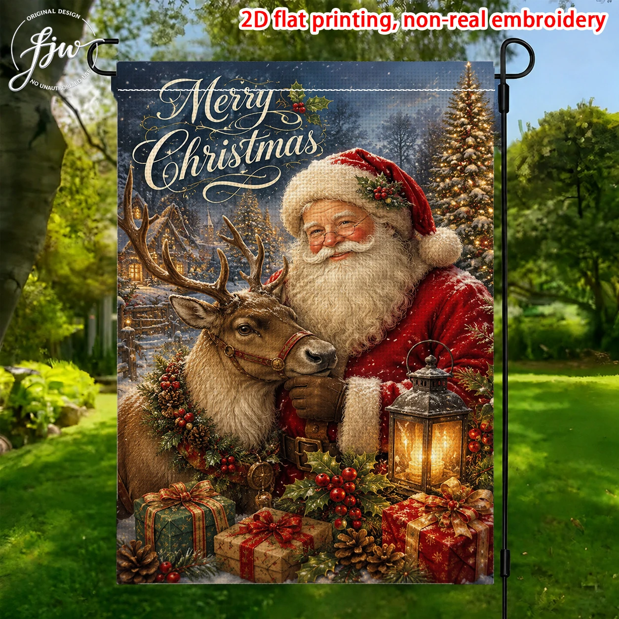1pc Christmas Garden Flags  Vintage Santa Reindeer Winter Holiday Yard Flags For Outdoor Lawn Patio Decor