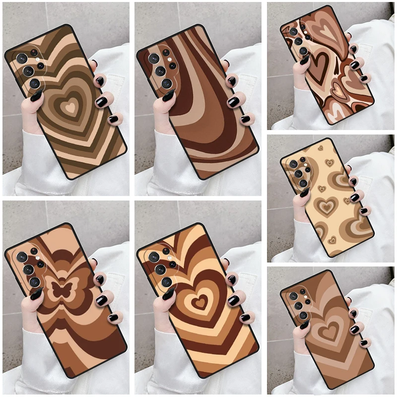 Phone Case For Samsung Galaxy S24 S23 S21fe S22 Ultra Plus Note 10 20 S8 S9 S10 Cover Latte Love Tunnel Brown Heart