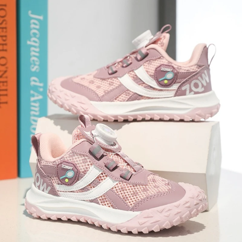 

Kids Casual Shoes Toes Capped Rotating Button Children Tennis Shoes Breathable 2026 Autumn New Boys Girls Sports Shoes Non-slip