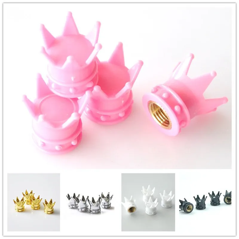 4Pcs Car Wheel Tire Air Valve Caps Rhinestone Crown Style Copper Core Auto Truck Tyre Rim Stem Dust Air Cover