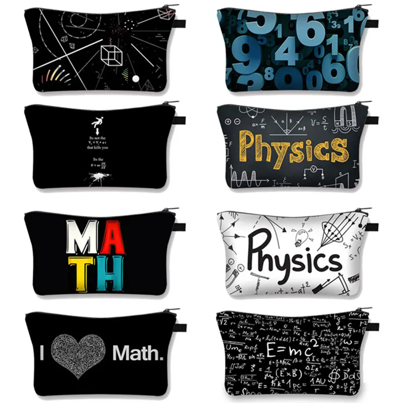 Physics Mathematics Print Cosmetic Case Math Makeup Storage Pouch Beauty Bag Wash Bag Napkin Bag Lipstick Bags Jewelry Organizer