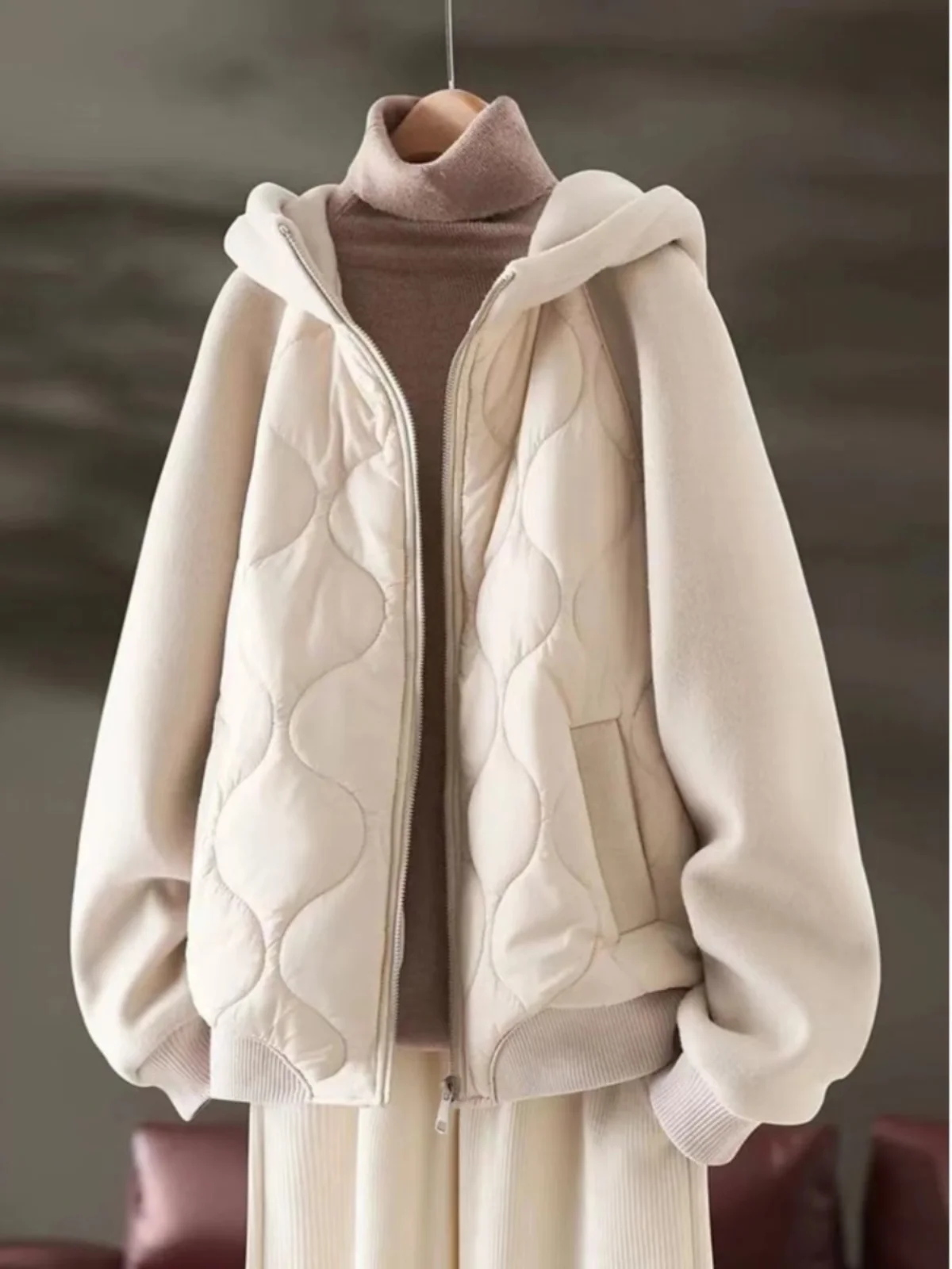 

Thiened Hooded Cotton Jaet Women's Winter New Faion Loose Cotton Coat Warmth Filling Hooded Sweatirt Outerwear Trendy