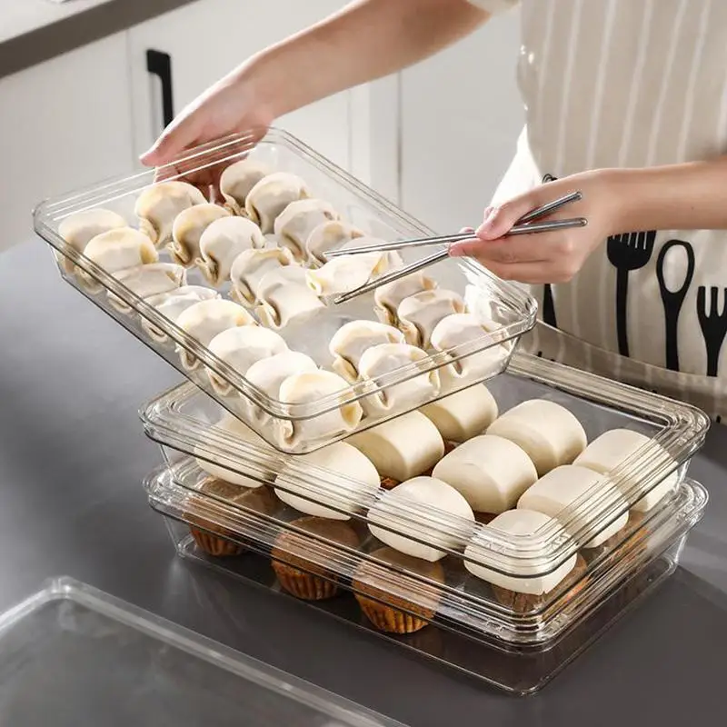 【Dumpling Box With Lid Single Layer Transparent Food Sealed Storage Box Kitchen Refrigerator Keeping Fresh Container】