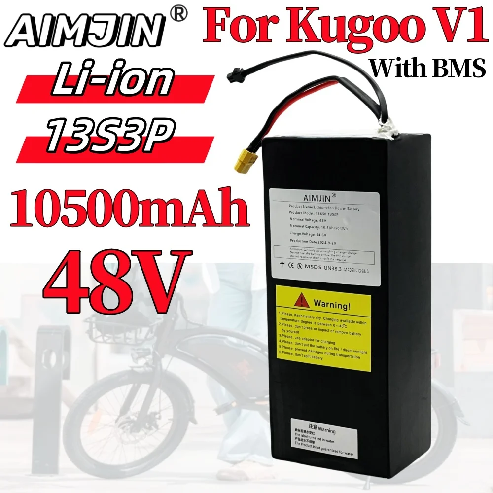 

48V 10500mAh/504Wh For Kugoo V1 Bicycle Battery 13S3P Lithium ion Rechargeable Battery Pack With BMS