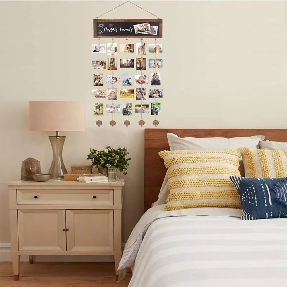 Wooden Hanging Photo Clips Decorative DIY Assembly Multi Photo Cards Organizer Double-Sided Picture Frame Display Board