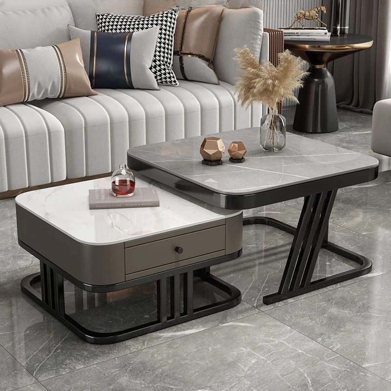 Italian light luxury coffee table bright rock slab living room household small apartment size square combination modern