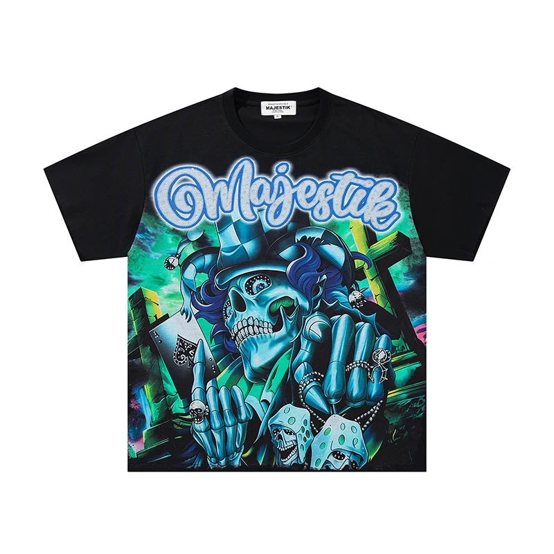 26ss Majestik Short Sleeve Clown Skull Printed T-shirt American High Street Loose Casual Men's Majestik Top