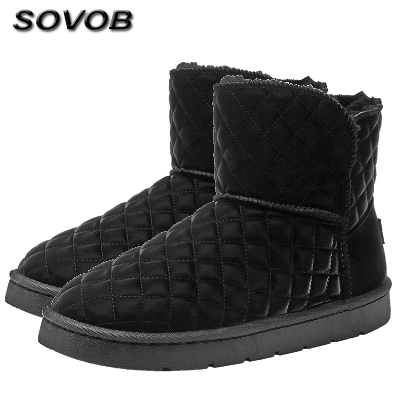 

Classic Black Men's Snow Boots Comfortable Warm Plush Winter Boots Mens Slip-On Leather Ankle Boots For Men Botines Para Hombre