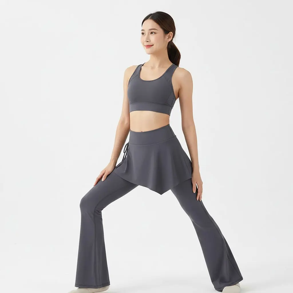 

Быстросохнущие брюки для йоги-пилатеса с высокой талией: юбка 2-в-1, расклешенные подол, леггинсы для фитнеса