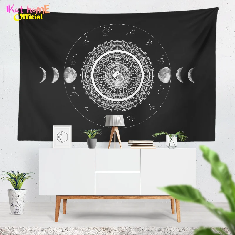 12 Constellation Tapestry Zodiac Wheel Wall Hanging Spiritual Moon Phase Tai Chi Altar Cloth Yoga Meditation Healing Wall Cloth