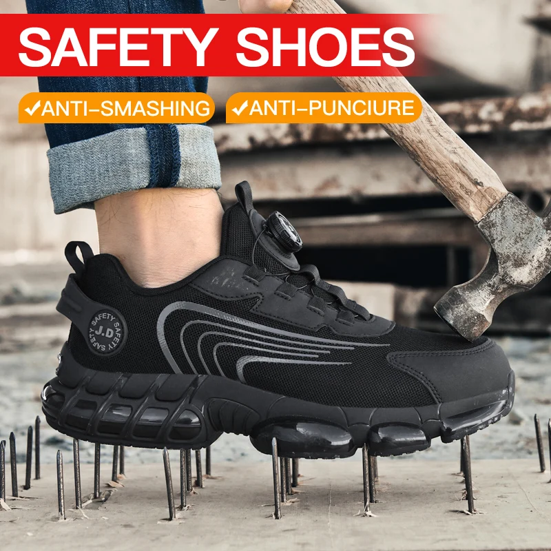 Zapatos de trabajo de seguridad con punta de acero para hombre, calzado protector resistente a pinchazos, resistente a impactos, ligero y duradero de grado industrial
