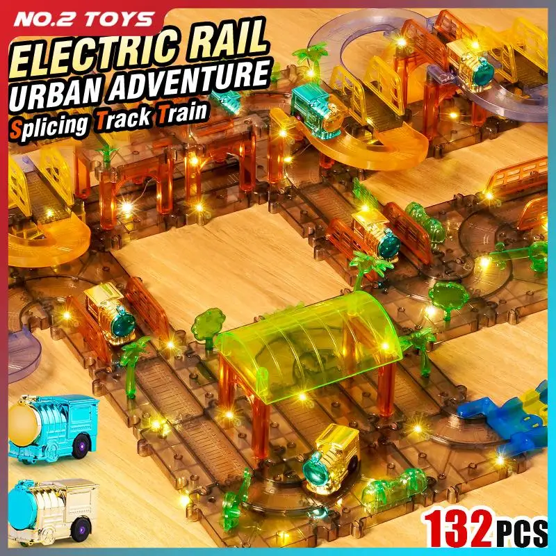 Electric Splicing Track Train Building Interconnect Blocks Toy for Boy Girl Puzzle Education Assemble Track Trains Kids Toy Gift