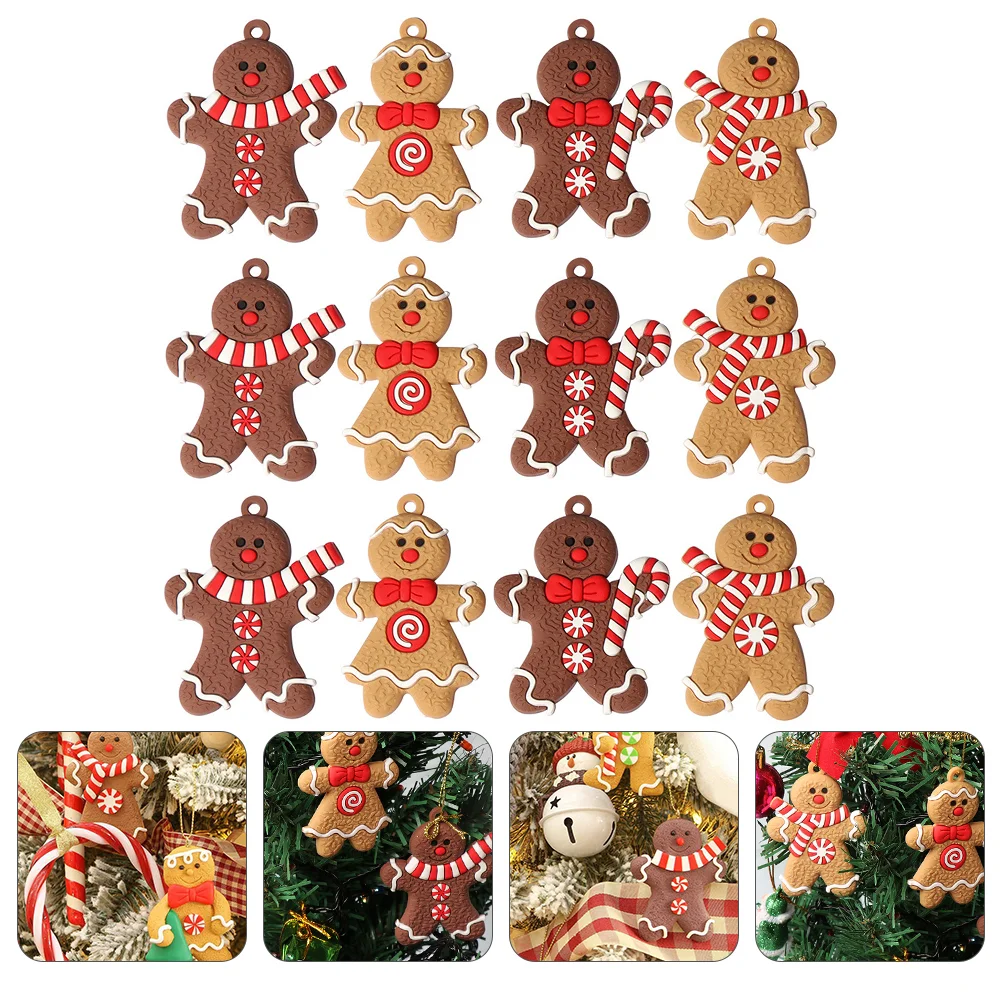 24 Pcs Christmas Gingerbread Man Hanging Easy to Carry Ornaments Tree Decor Pvc Soft Glue Neat Lines