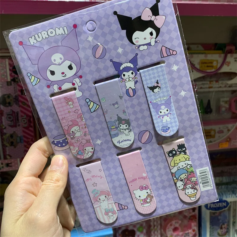 Sanrio Cartoon Magnetic Bookmark Kawaii Kuromi Pachacoo Melody Cinnamoroll Double-sided Bookmark Refrigerator Sticker Wholesale