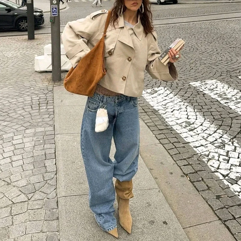 

Autumn New Women's Briti Sle Double Breasted Casual Collar Long Sve ort Coat Sle Jaet Outerwear Polyester Fiber