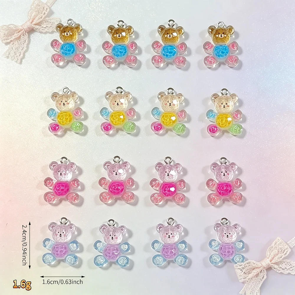 10pcs Mini Kawaii Resin Shining Bear Flat Back Cabochons Scrapbook Diy Party Hairpin Accessories Home Decoration Craft