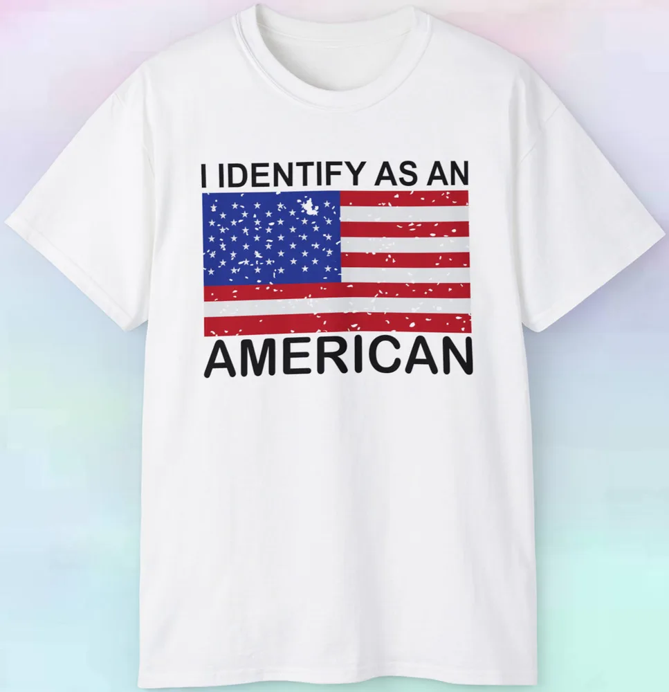 I Identify As American T Shirt USA America Flag Distressed Tee For Men Women Summer Tees Cotton Luxury Brand Vintage Oversized