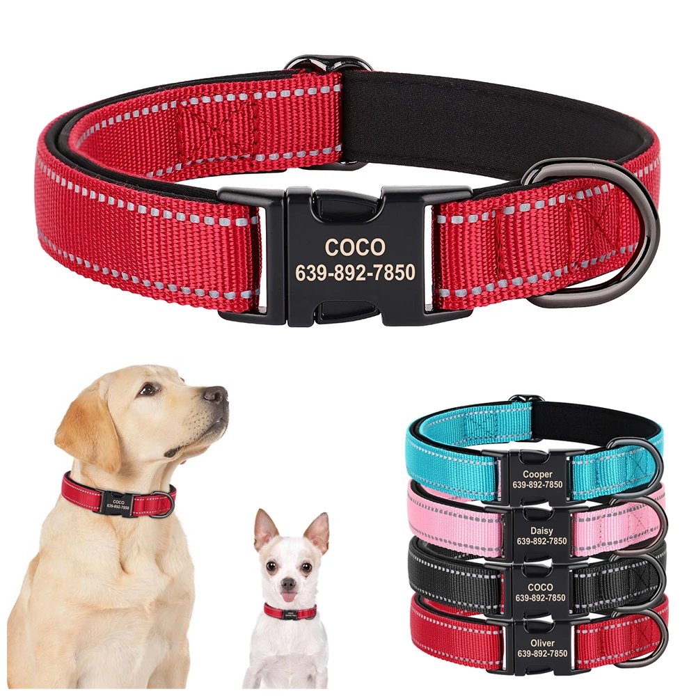 Personalized Nylon Dog Collar Reflective Customized Collars For Small Medium Large Dogs Labrador With Free Engraved Nameplate