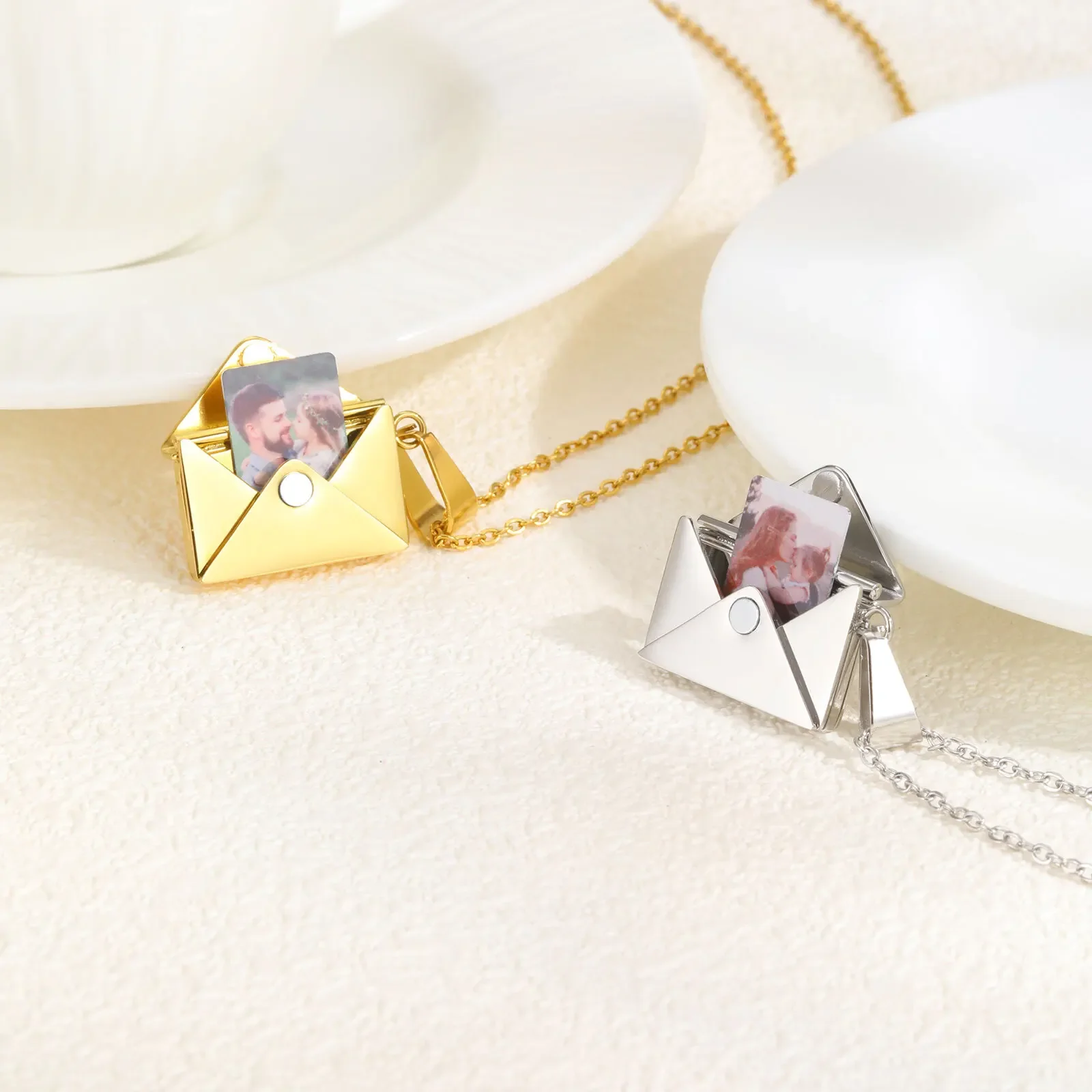Personalized Photo Locket Necklace Envelope Love Letter Shape Pendant For Women Custom Pendant Anniversary Birthday Gift For Her view 3