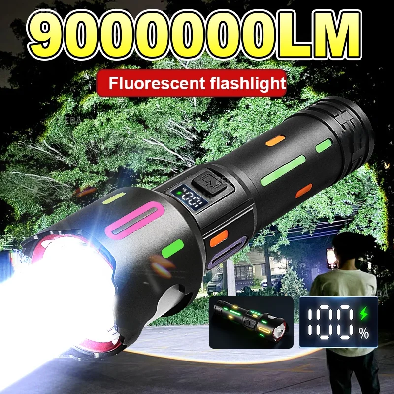 

90000000LM Ultra Powerful 900W Rechargeable Flashlight Super Bright Torch Light High Power LED Flashlights Zoom Tactical Lantern