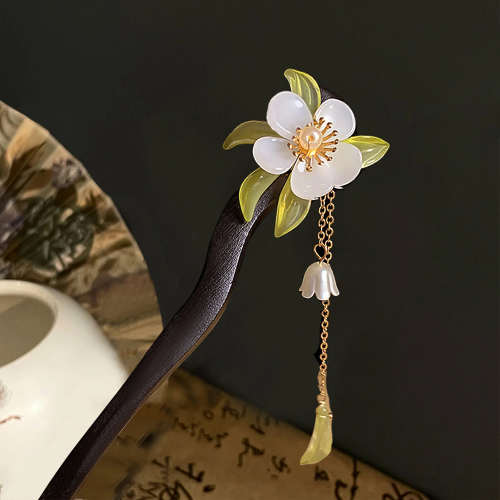 

New Chinese Style Tassel Hairpin Traditional Orchid Blossom Design Elegant Wood Hair Sticks Exquisite Hanfu Accessory for Women