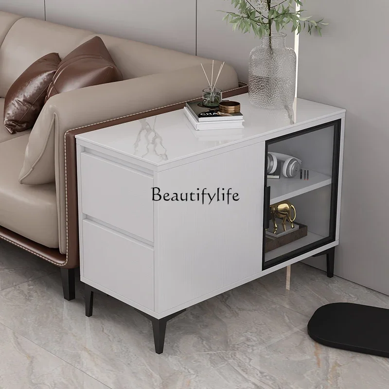 

Light luxury rock slab side storage locker Modern simple rectangular coffee table sofa side cabinet