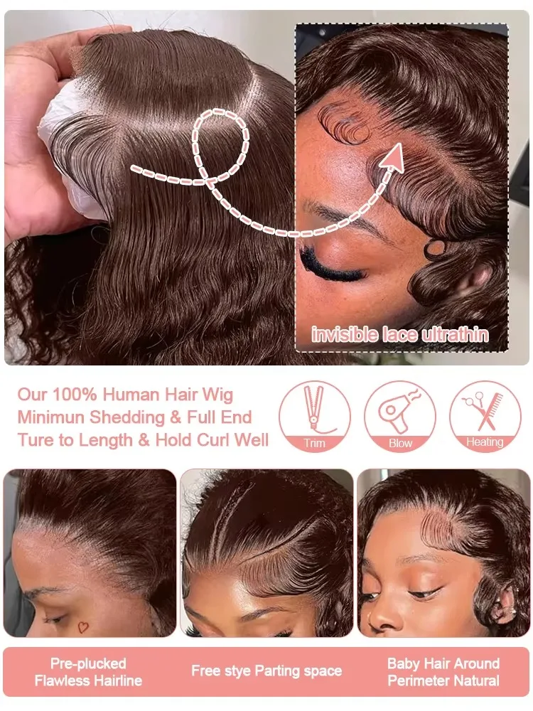 200% الشوكولاته براون موجة عميقة باروكة من شعر طبيعي 30 بوصة شفافة الدانتيل الباروكات الأمامية للنساء 13x6 الدانتيل الجبهة المياه مجعد الباروكات