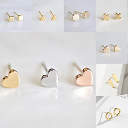 Mini Stainless Steel Stud Earings for Women Small Heart Ear Studs Cross Round 7 Items A Week Earring Simple Jewelry Wholesale