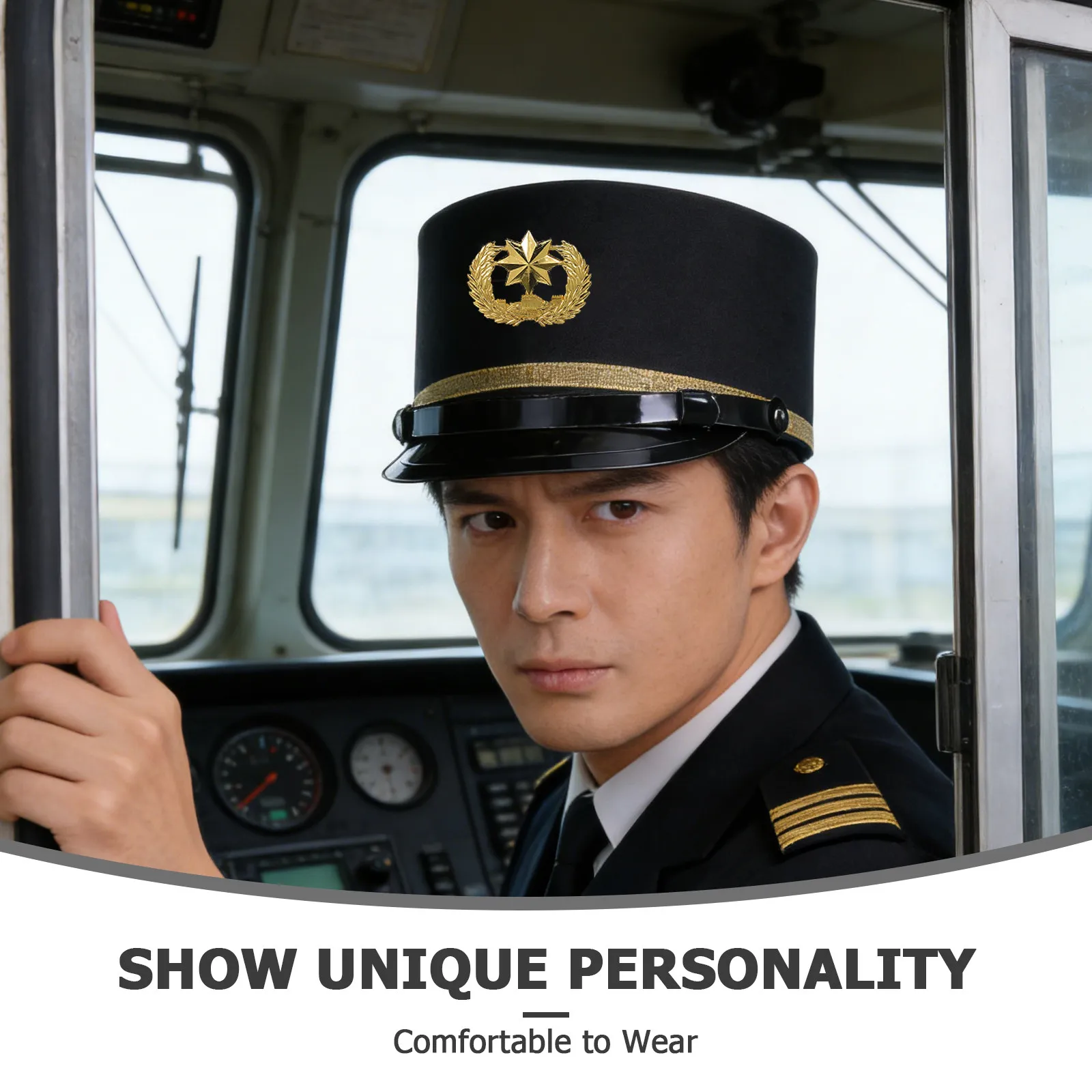 Conductor Hat Conductor Command Hat Black Railroad Conductor Hat Uniform Headwear Train Engineer Cap For party Cosplay Costume