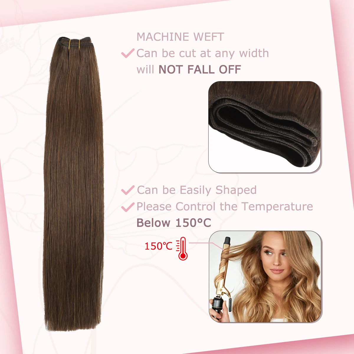 Sindra Weft Hair Extensions Medium Bruine Kleur Haarbundels Menselijk Haar Inslag Hair Extensions 14-22 Inch 100G Huid Dubbele Inslag