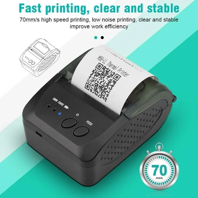 58mm Portable Mini Thermal Receipt Printer USB & BT Connection Wireless Printer High Speed Compatible with IOS Android Windows