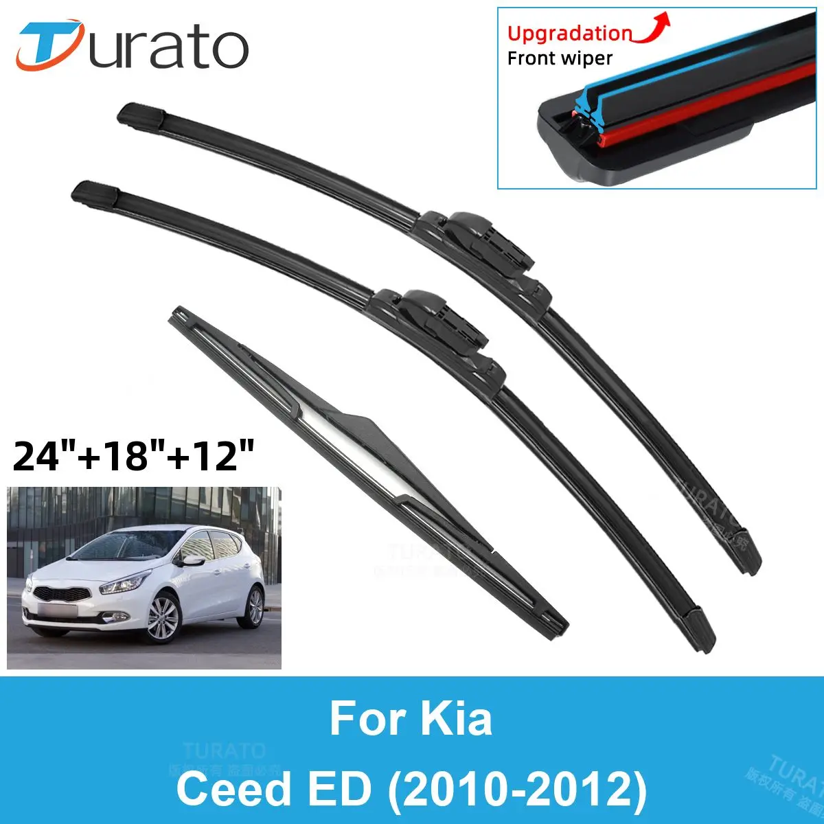 

3PCS Car Wiper Blades for 2010-2012 Kia Ceed ED Front Rear Windshield Wipers Double Rubber Car Accessories 2010 2011 2012