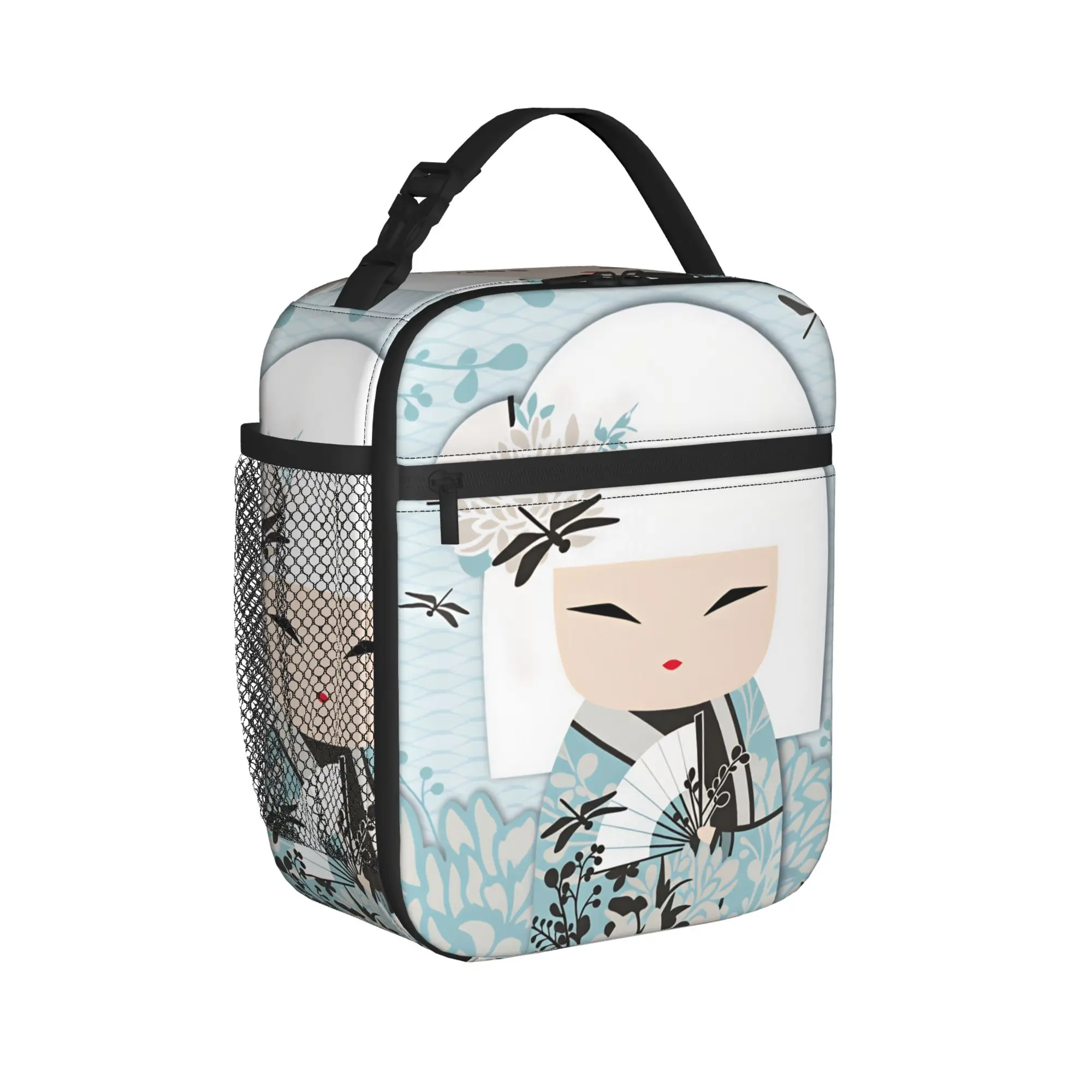 Japanese Girl Sakura Kokeshi Doll Lunch Bag  Office Lunch Box For Child  Thermal Lunch Bags Oxford Convenient Cooler Bag